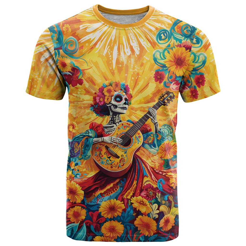 Mexico Day Of The Dead T Shirt Sugar Skull Girl With Guitar Colorful Vibes