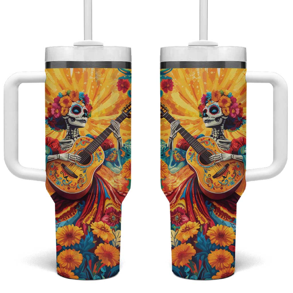 Mexico Day Of The Dead Tumbler With Handle Sugar Skull Girl With Guitar Colorful Vibes