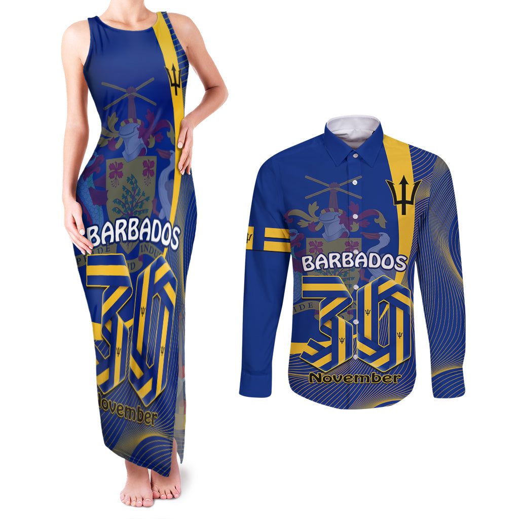 Personalised Barbados Independence Day Couples Matching Tank Maxi Dress and Long Sleeve Button Shirt 30 November Happy Anniversary Barbadian - Wonder Print Shop