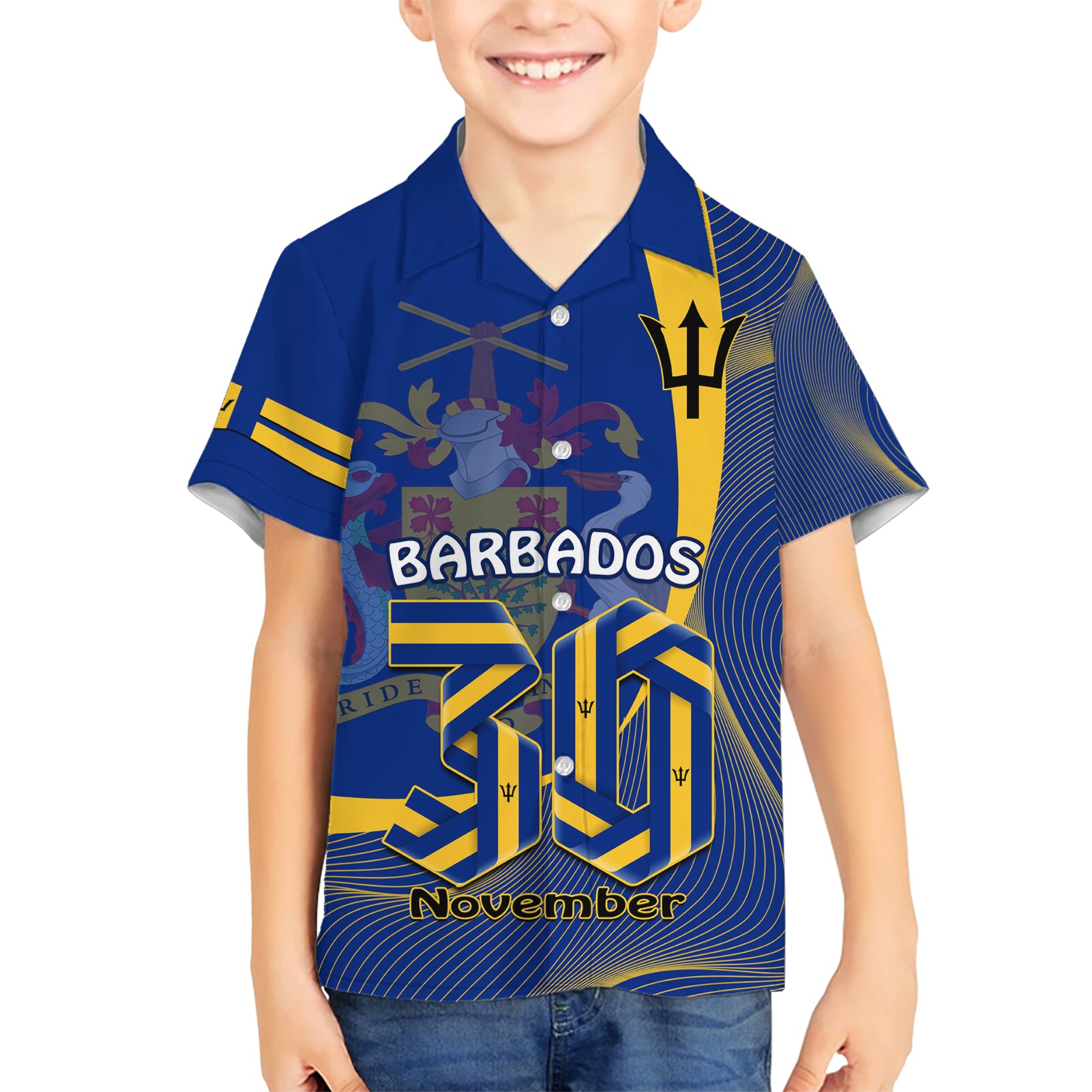 Personalised Barbados Independence Day Kid Hawaiian Shirt 30 November Happy Anniversary Barbadian - Wonder Print Shop