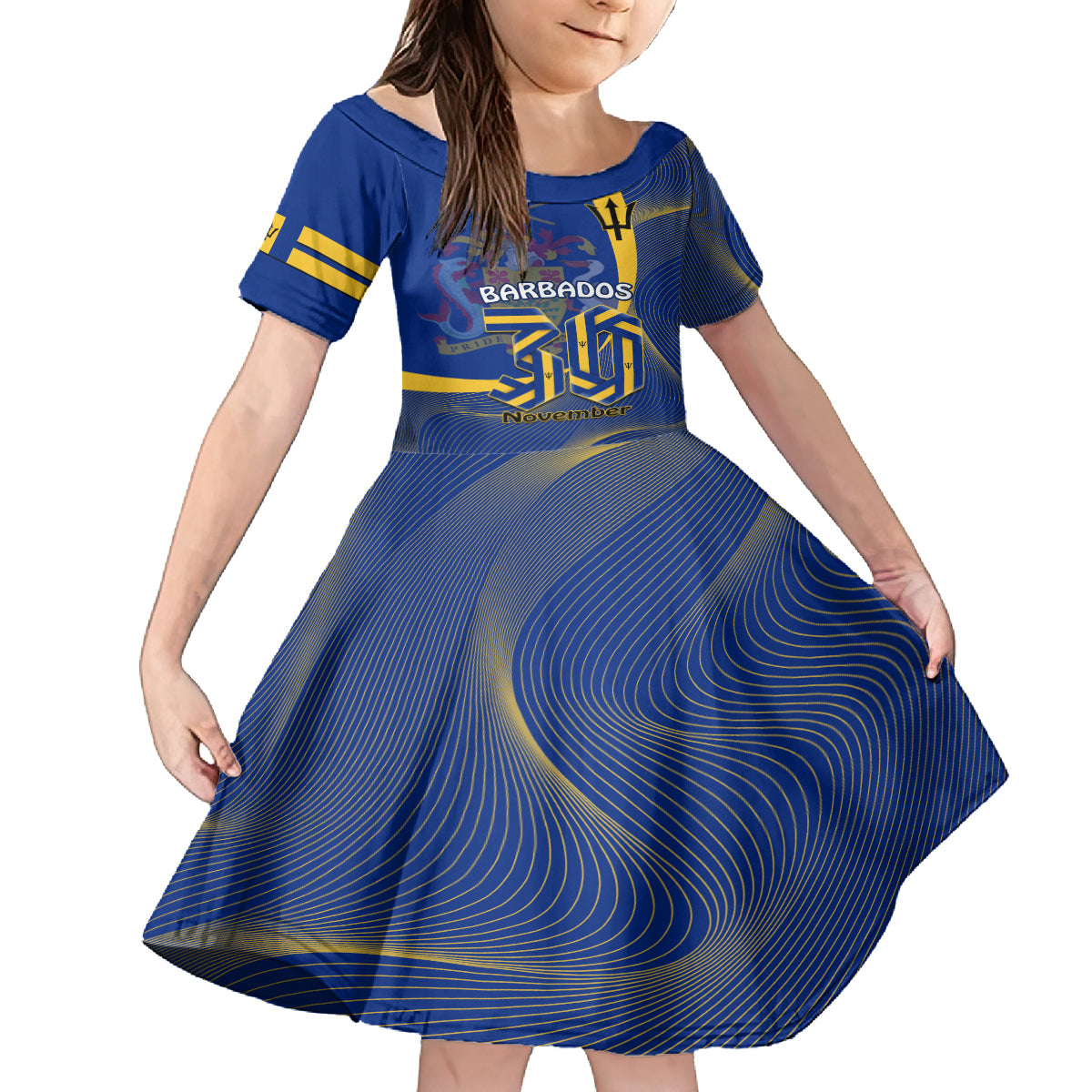 Personalised Barbados Independence Day Kid Short Sleeve Dress 30 November Happy Anniversary Barbadian - Wonder Print Shop