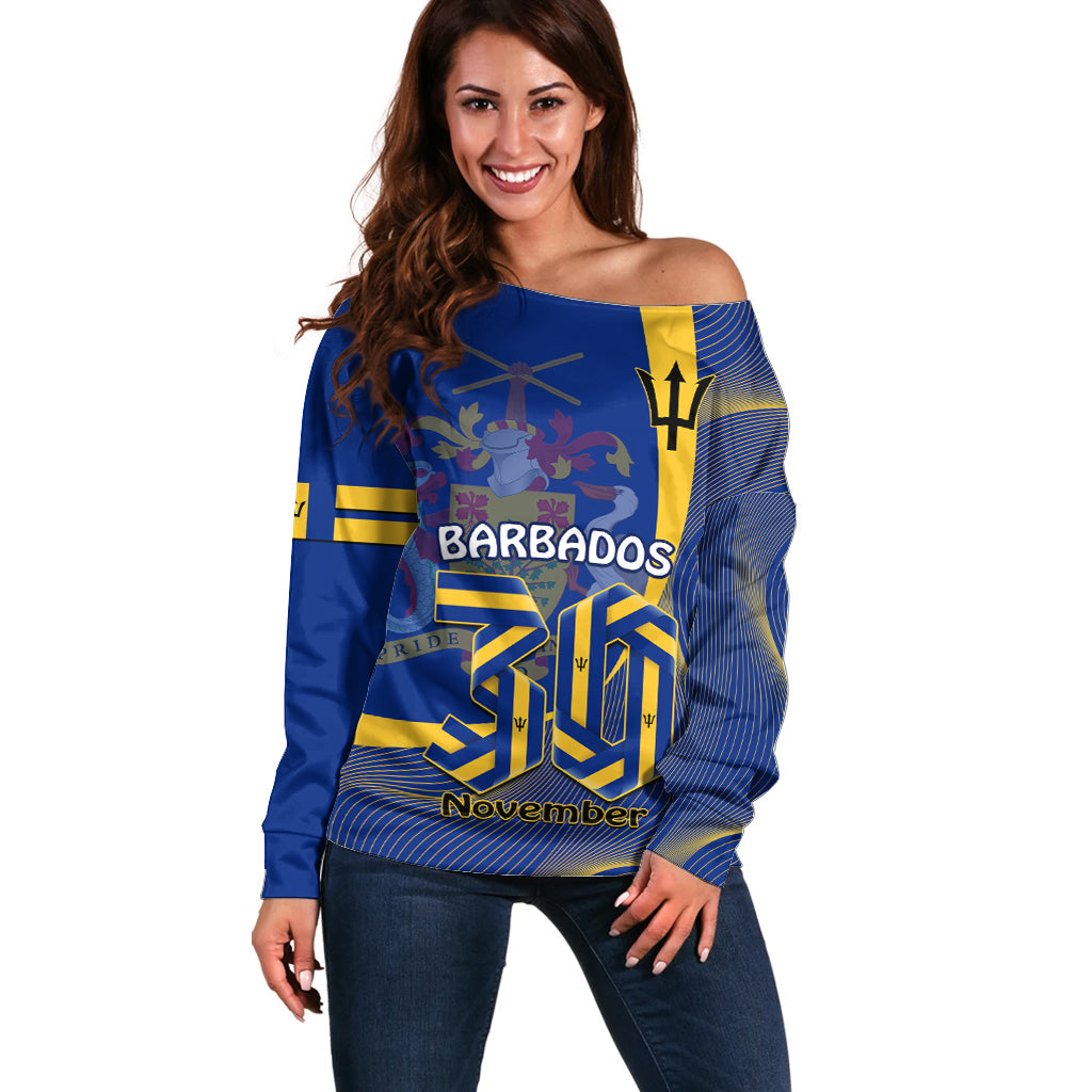 Personalised Barbados Independence Day Off Shoulder Sweater 30 November Happy Anniversary Barbadian - Wonder Print Shop