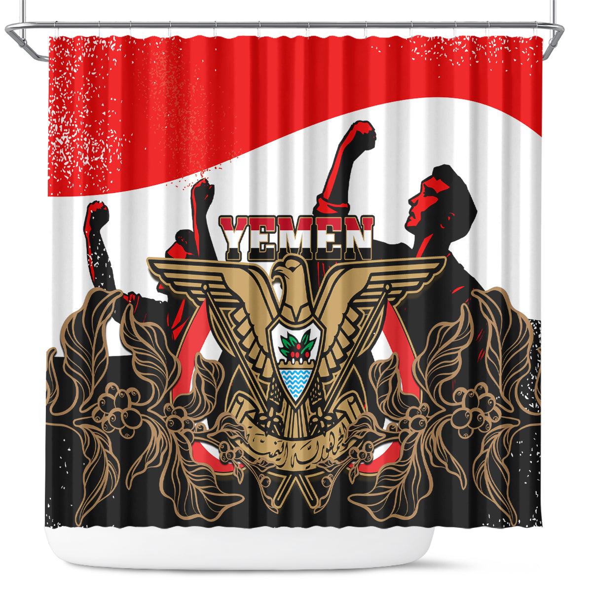 personalised-yemen-independence-day-shower-curtain-yemeni-coat-of-arms-with-coffea-arabica-flowers