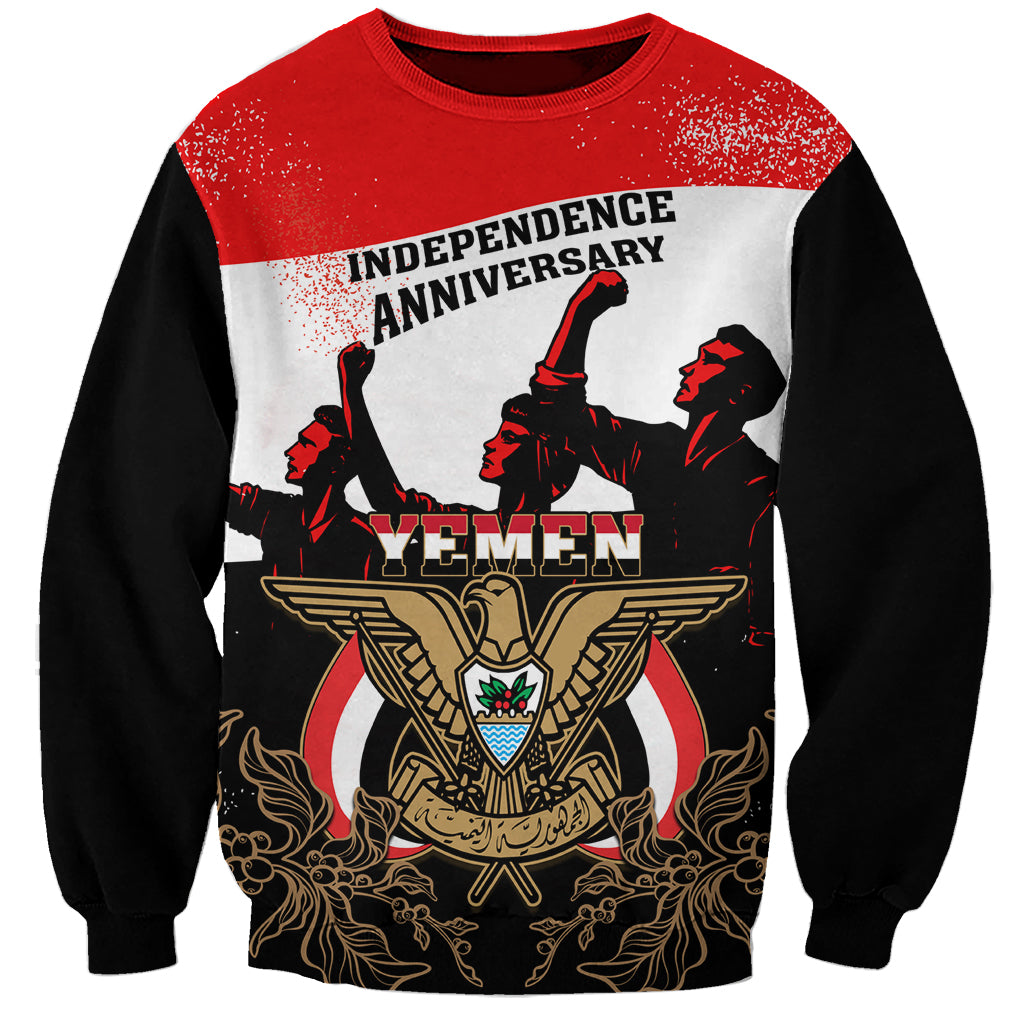 Personalised Yemen Independence Day Sweatshirt Yemeni Coat Of Arms With Coffea Arabica Flowers - Wonder Print Shop