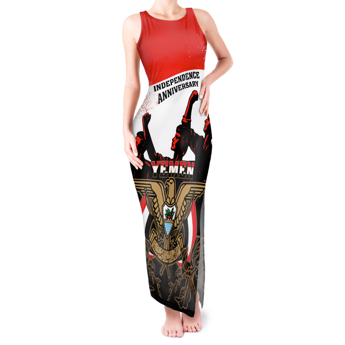 Personalised Yemen Independence Day Tank Maxi Dress Yemeni Coat Of Arms With Coffea Arabica Flowers - Wonder Print Shop