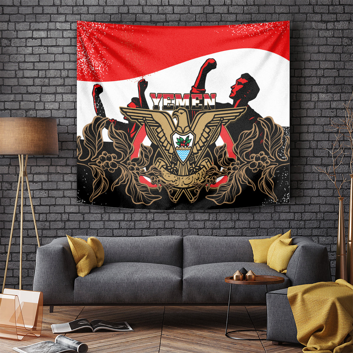 personalised-yemen-independence-day-tapestry-yemeni-coat-of-arms-with-coffea-arabica-flowers