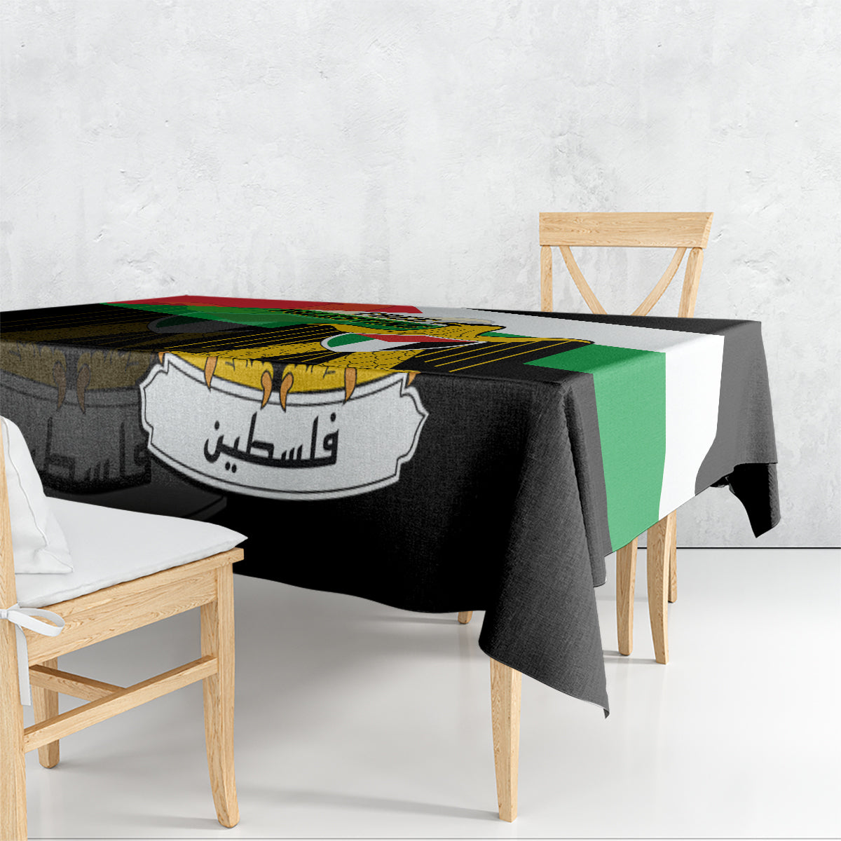 Tablecloth with Palestine flag and coat of arms graphic