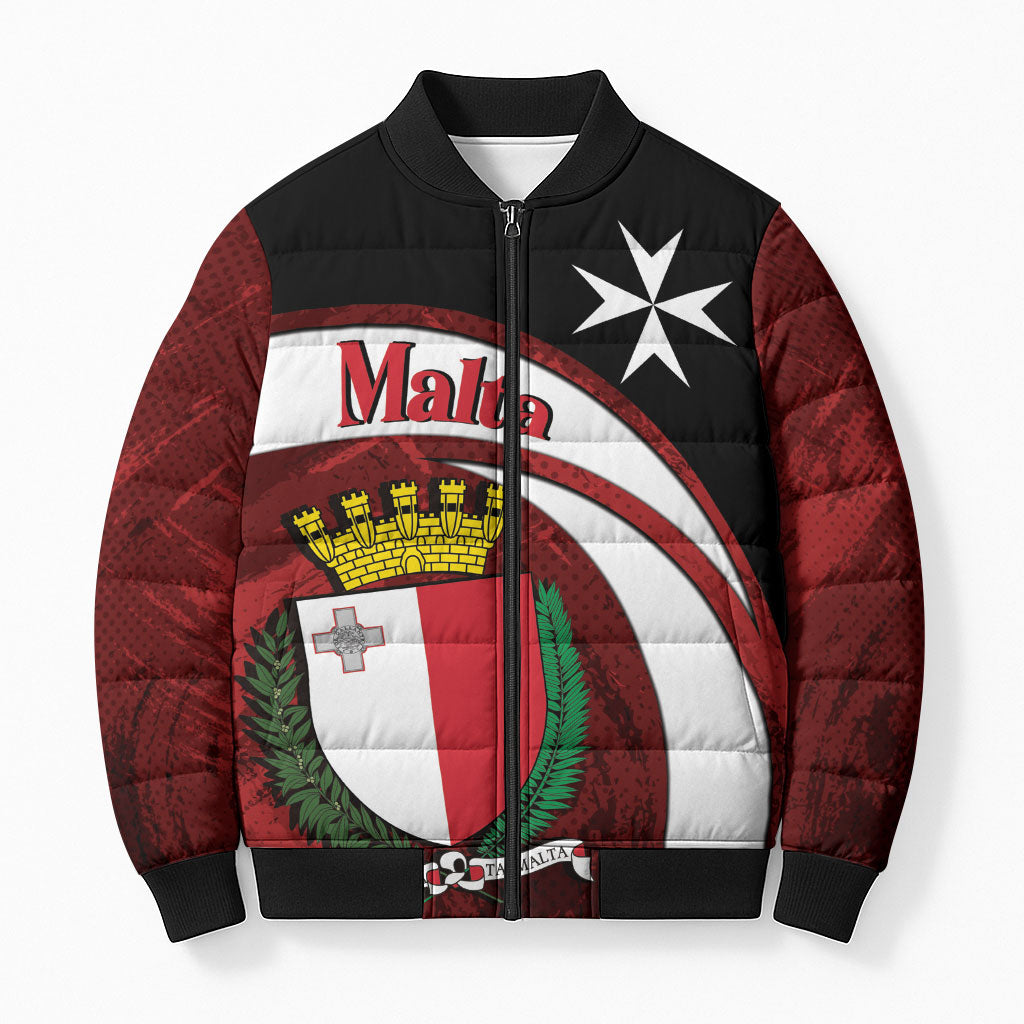 Personalised Malta Republic Day Bomber Puffer Jacket Maltese Cross With Coat Of Arms