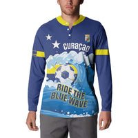 Personalized Curacao Football Button Sweatshirt First-ever World Cup Ride The Blue Wave - Wonder Print Shop
