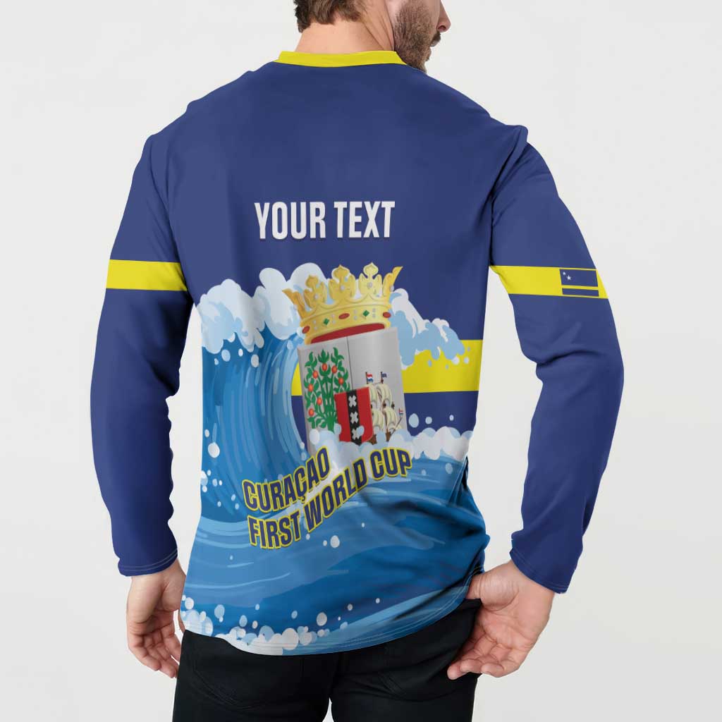 Personalized Curacao Football Button Sweatshirt First-ever World Cup Ride The Blue Wave - Wonder Print Shop