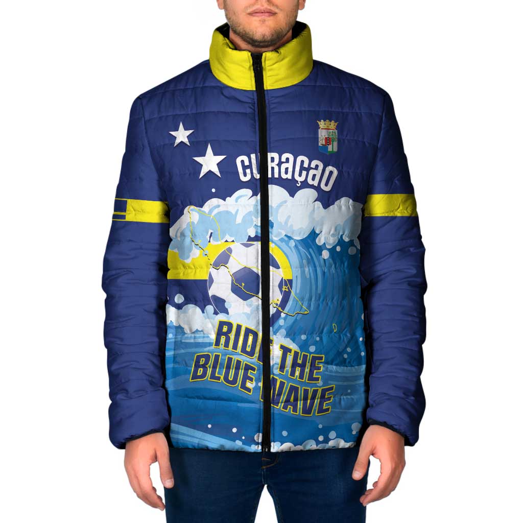 Personalized Curacao Football Padded Jacket First-ever World Cup Ride The Blue Wave - Wonder Print Shop
