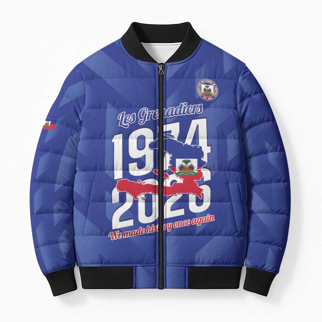 Personalized Haiti Football Bomber Puffer Jacket Les Grenadiers Made History Once Again Blue Color - Wonder Print Shop