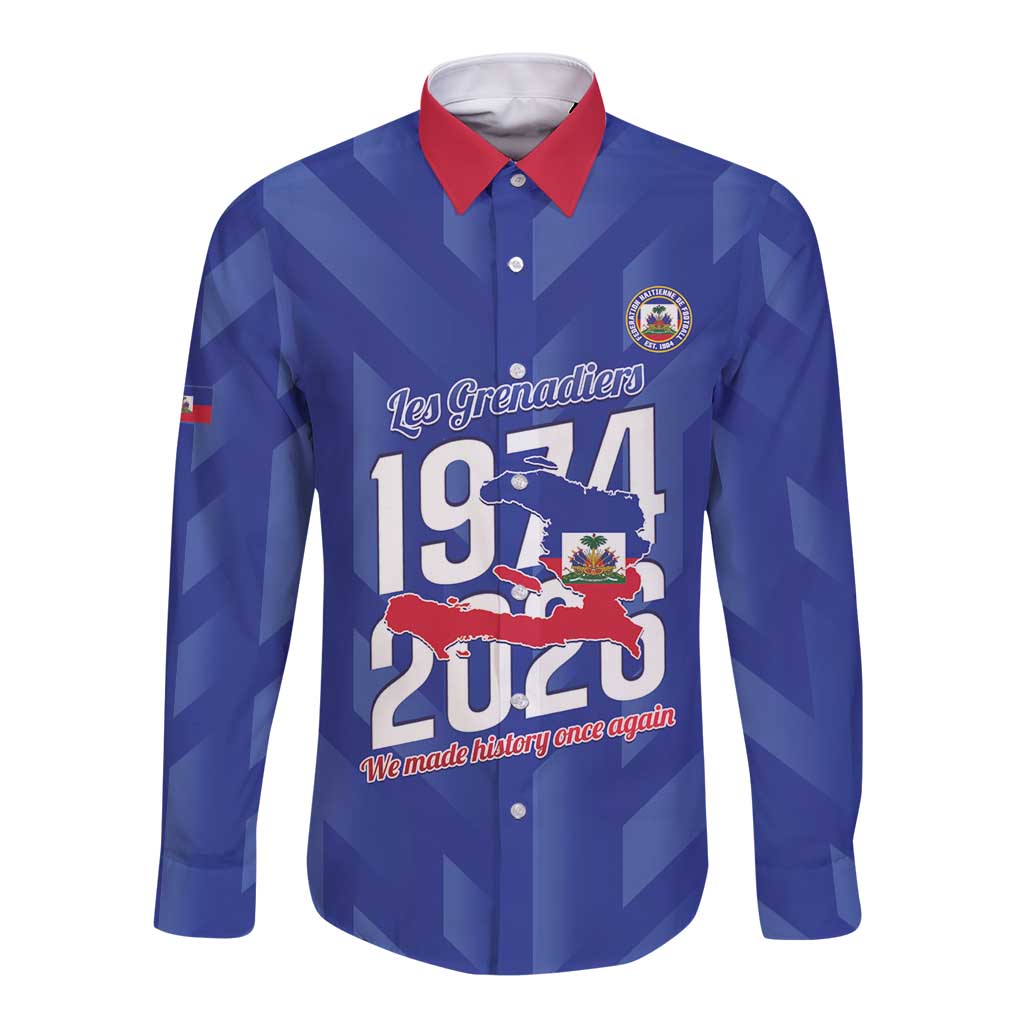 Personalized Haiti Football Long Sleeve Button Shirt Les Grenadiers Made History Once Again Blue Color - Wonder Print Shop