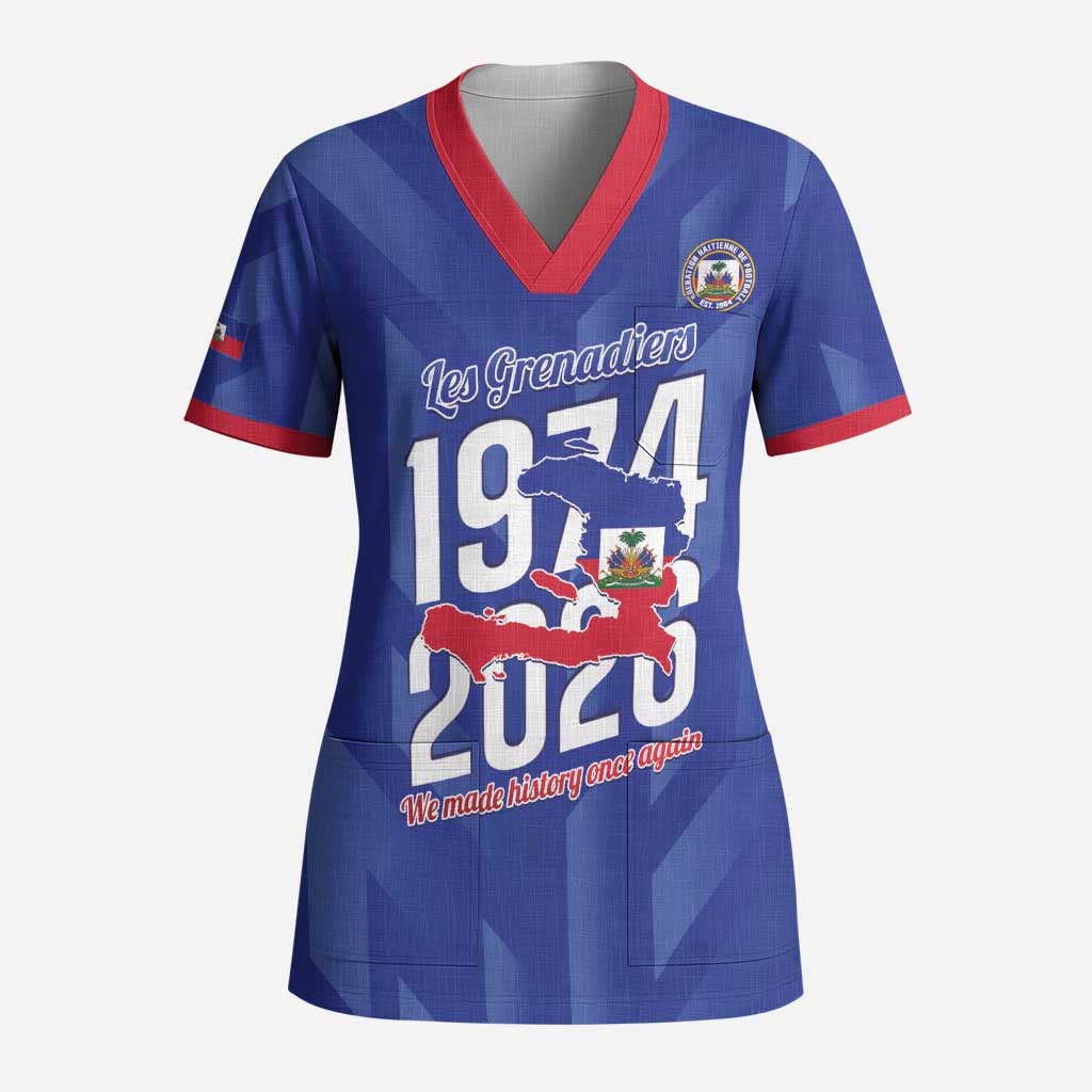 Personalized Haiti Football Scrub Top Les Grenadiers Made History Once Again Blue Color - Wonder Print Shop