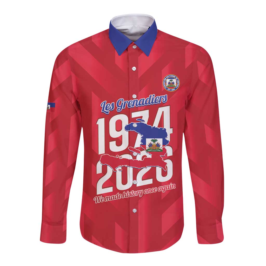 Personalized Haiti Football Long Sleeve Button Shirt Les Grenadiers Made History Once Again Red Color - Wonder Print Shop