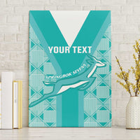 Teal canvas wall art front view with “YOUR TEXT” and Springbok Sevens graphic
