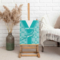 Teal canvas wall art featuring rugby antelope and “YOUR TEXT” with Springbok Sevens