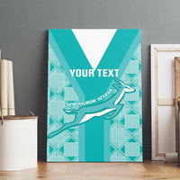 Teal canvas wall art with “YOUR TEXT” and Springbok Sevens antelope design