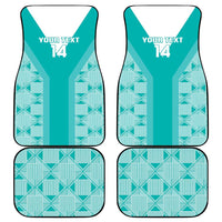 Teal car mat set with geometric grid, bold center stripe, set of four mats
