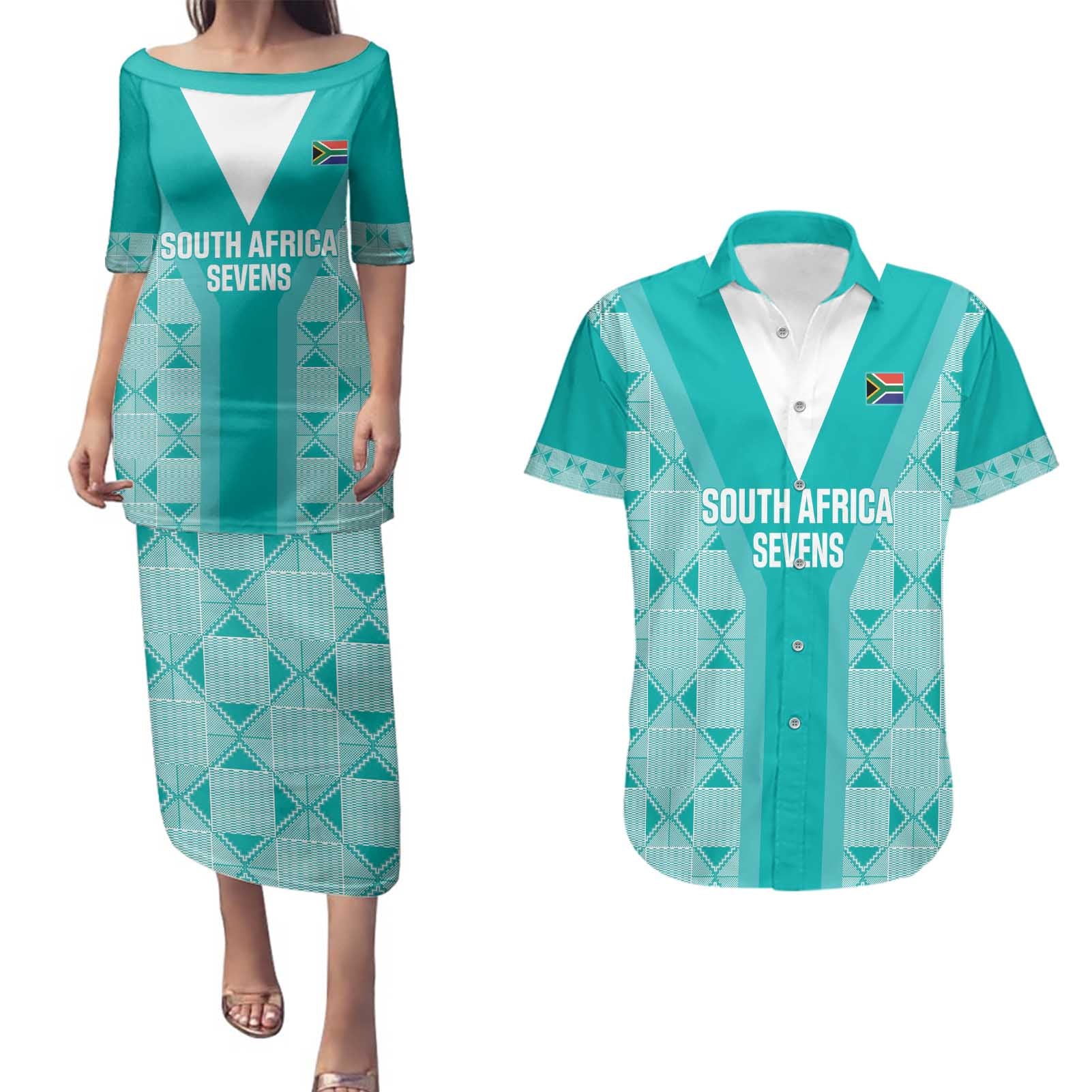 Custom South Africa Rugby Couples Matching Puletasi and Hawaiian Shirt Go Champions Springboks - Teal Version - Wonder Print Shop