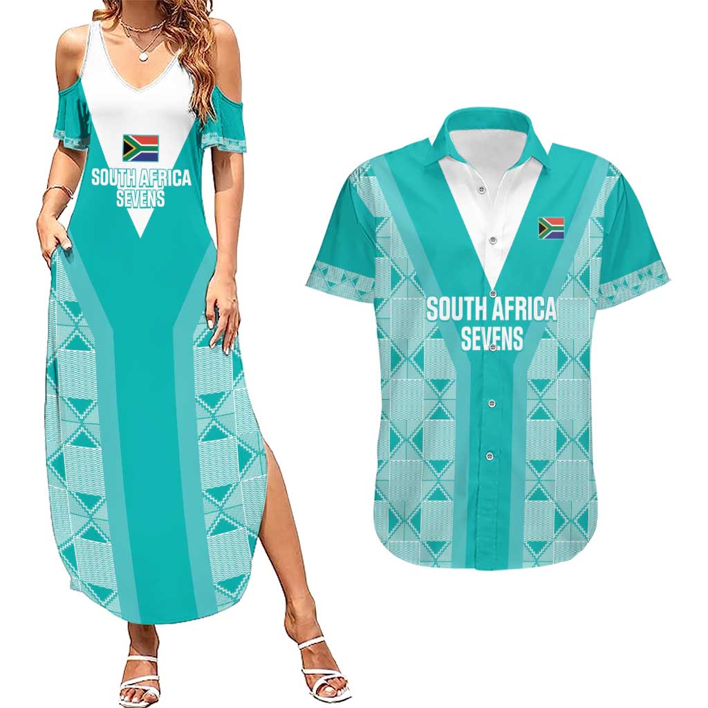 Custom South Africa Rugby Couples Matching Summer Maxi Dress and Hawaiian Shirt Go Champions Springboks - Teal Version - Wonder Print Shop