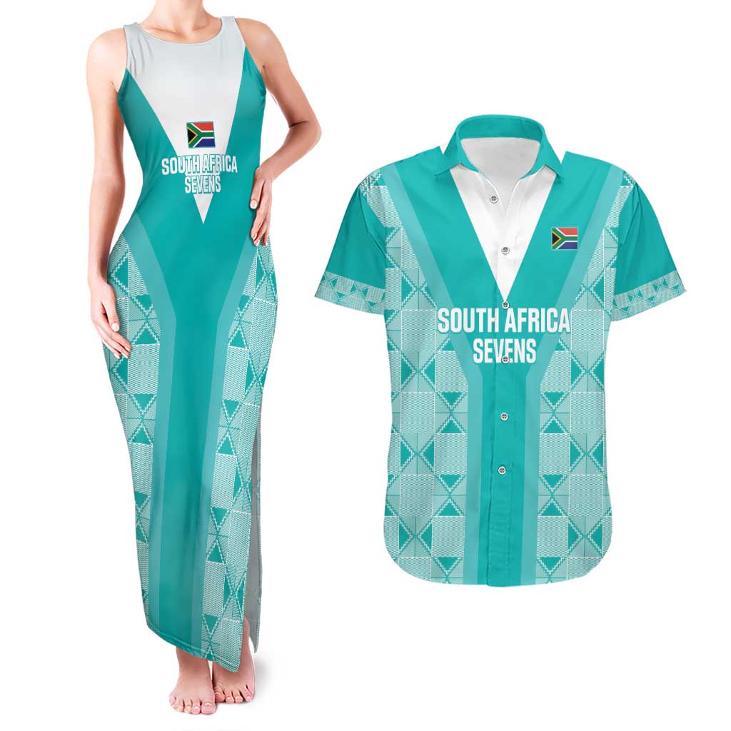 Custom South Africa Rugby Couples Matching Tank Maxi Dress and Hawaiian Shirt Go Champions Springboks - Teal Version - Wonder Print Shop