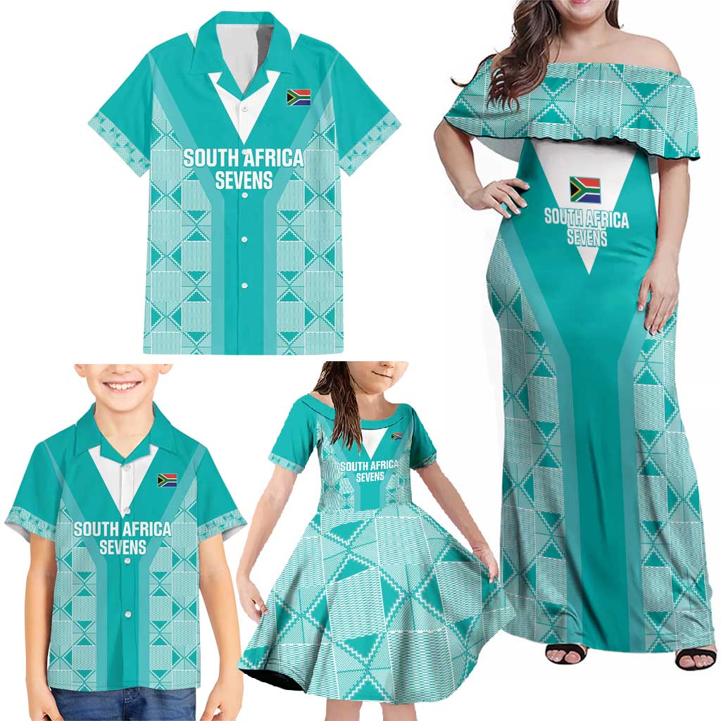 Custom South Africa Rugby Family Matching Off Shoulder Maxi Dress and Hawaiian Shirt Go Champions Springboks - Teal Version - Wonder Print Shop