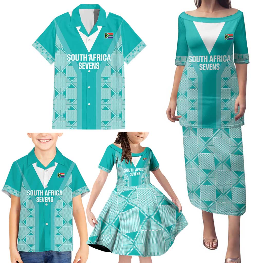 Custom South Africa Rugby Family Matching Puletasi and Hawaiian Shirt Go Champions Springboks - Teal Version - Wonder Print Shop