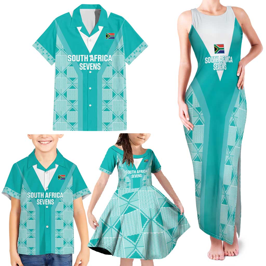 Custom South Africa Rugby Family Matching Tank Maxi Dress and Hawaiian Shirt Go Champions Springboks - Teal Version - Wonder Print Shop