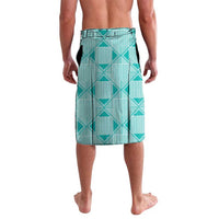 Men's teal geometric rugby wrap sarong with elastic waistband and dark trim