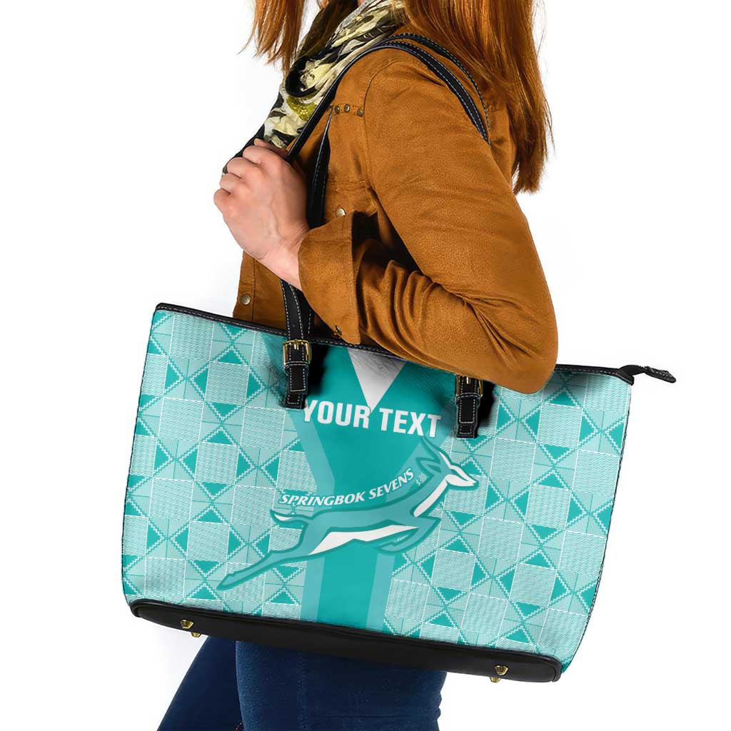 Custom South Africa Rugby Leather Tote Bag Go Champions Springboks - Teal Version - Wonder Print Shop