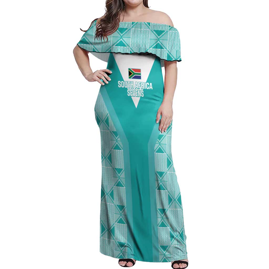 Custom South Africa Rugby Off Shoulder Maxi Dress Go Champions Springboks - Teal Version - Wonder Print Shop