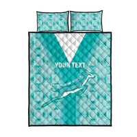 Teal rugby-themed quilt bed set with two matching pillows and Springbok graphic