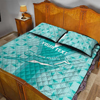 Teal quilt bed set with two pillows, bold 'YOUR TEXT' and Springbok Sevens branding