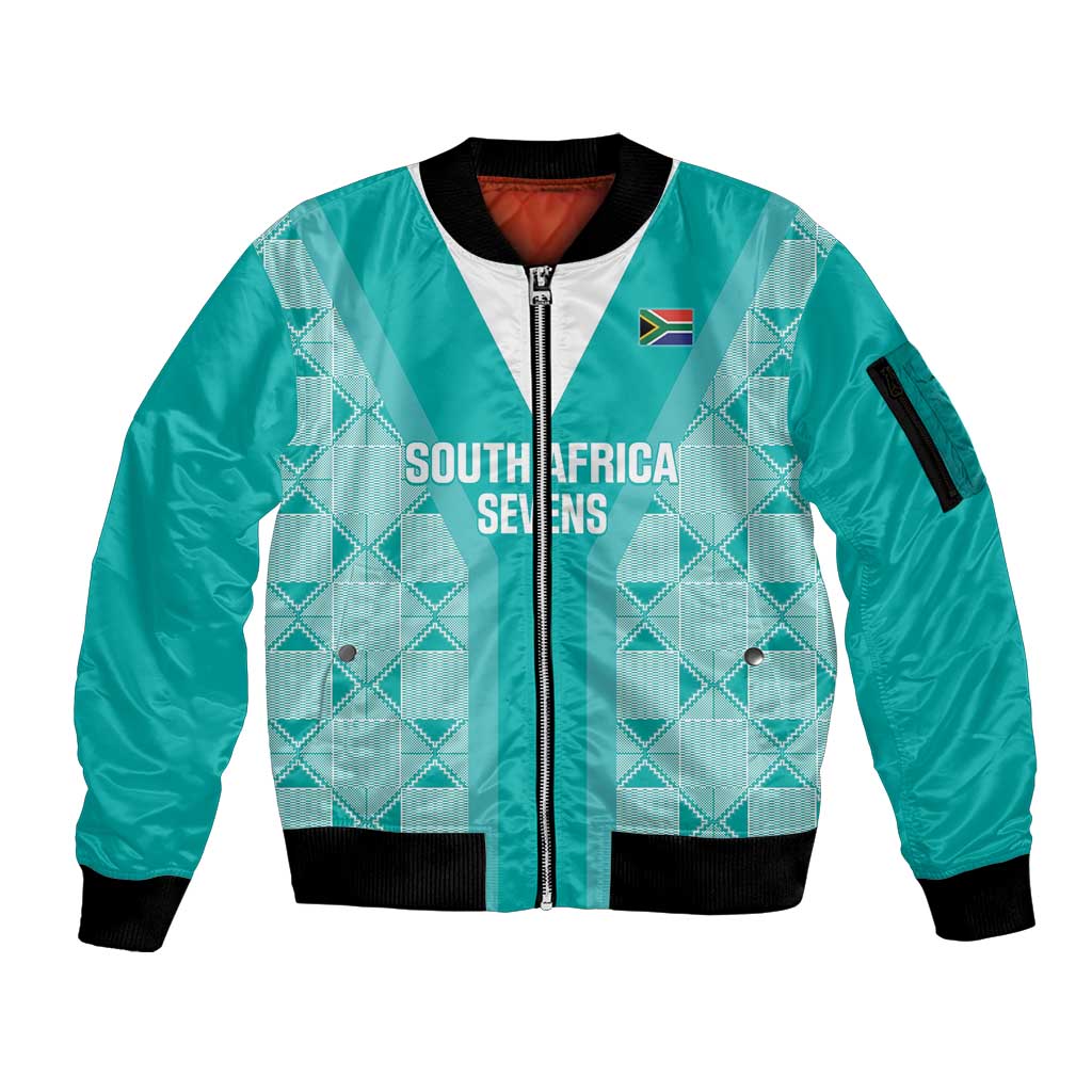 Custom South Africa Rugby Sleeve Zip Bomber Jacket Go Champions Springboks - Teal Version