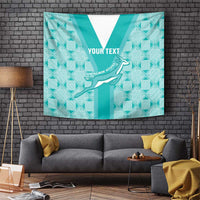Teal rugby tapestry with geometric pattern and springbok sevens emblem, “YOUR TEXT”