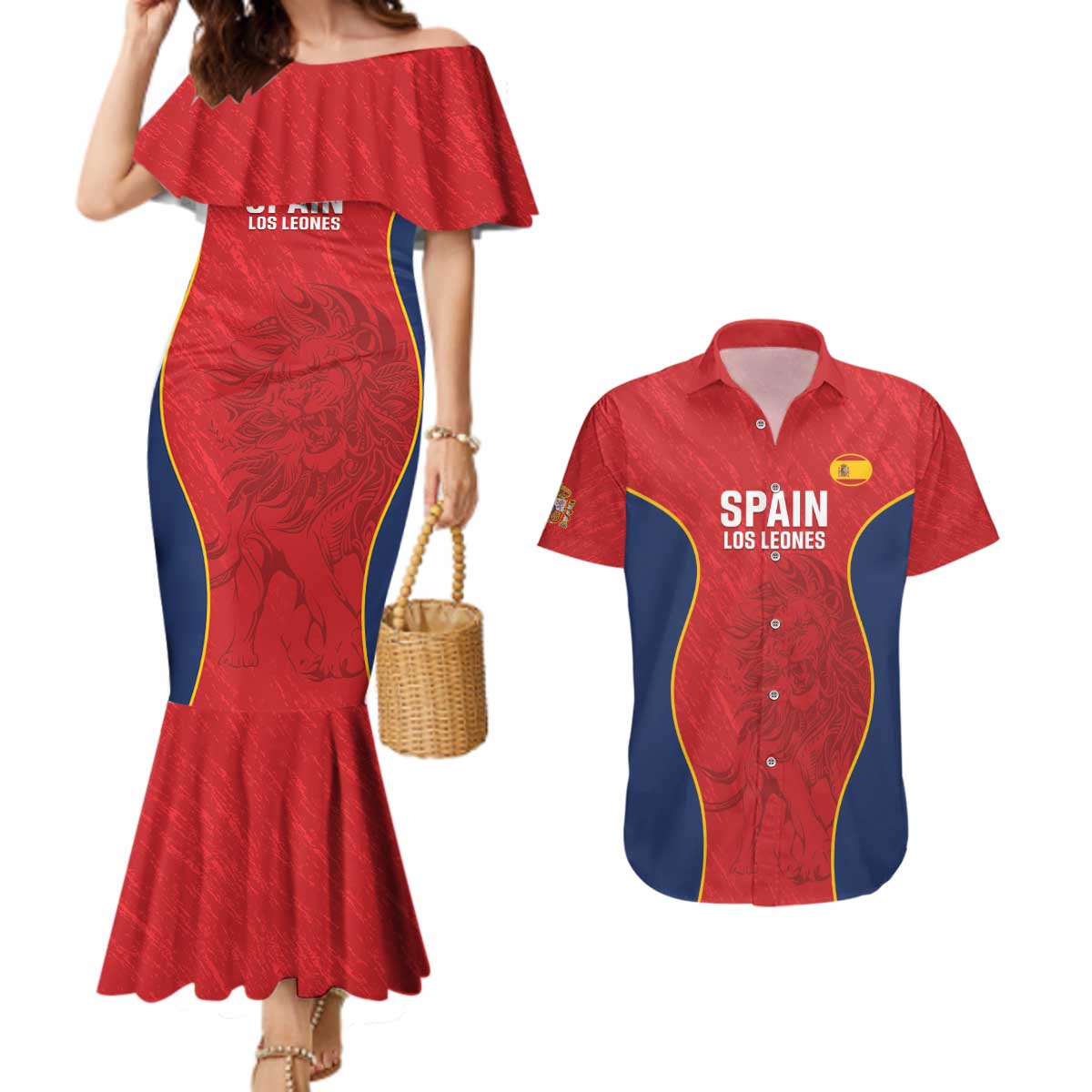 Custom Spain Rugby Couples Matching Mermaid Dress and Hawaiian Shirt Go Champions Lions - Wonder Print Shop