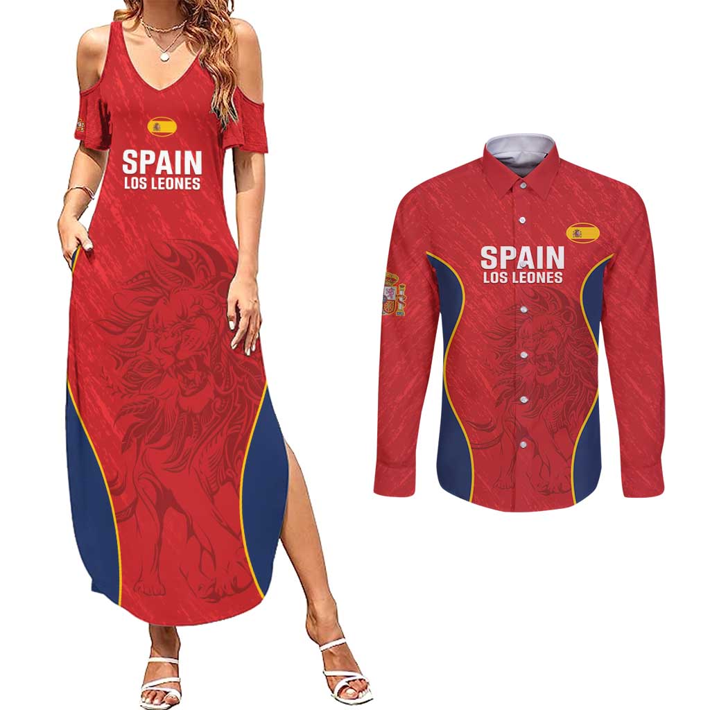 Custom Spain Rugby Couples Matching Summer Maxi Dress and Long Sleeve Button Shirt Go Champions Lions - Wonder Print Shop