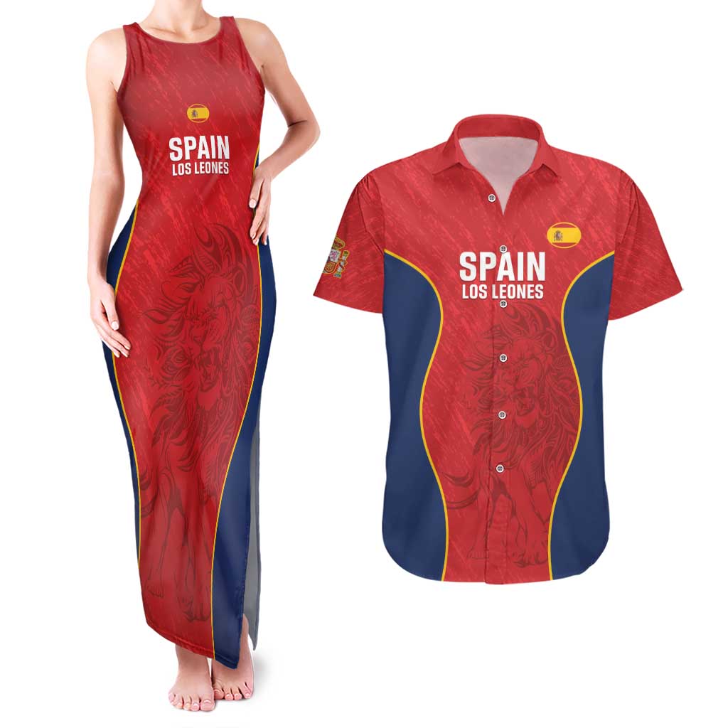 Custom Spain Rugby Couples Matching Tank Maxi Dress and Hawaiian Shirt Go Champions Lions - Wonder Print Shop