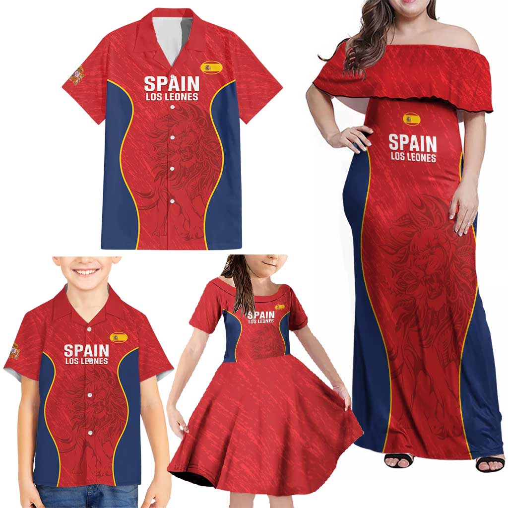 Custom Spain Rugby Family Matching Off Shoulder Maxi Dress and Hawaiian Shirt Go Champions Lions - Wonder Print Shop