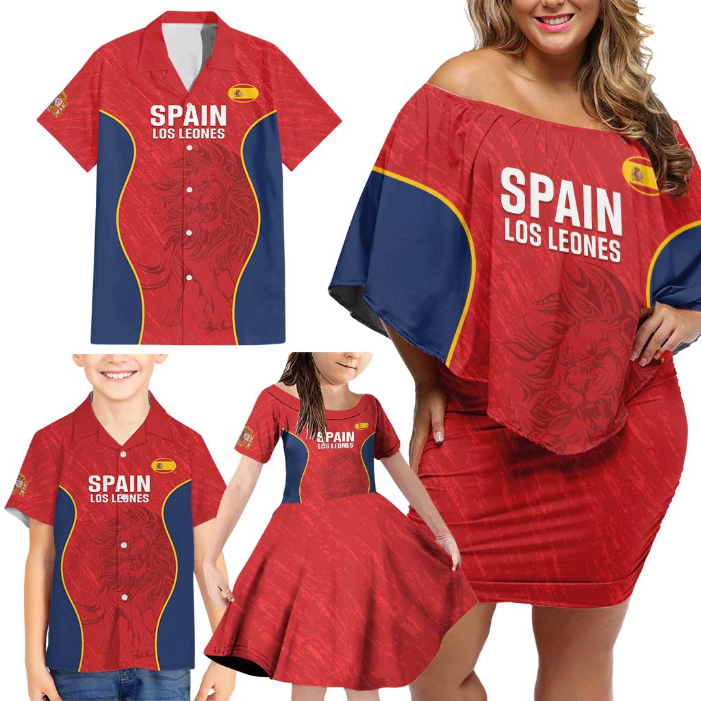 Custom Spain Rugby Family Matching Off Shoulder Short Dress and Hawaiian Shirt Go Champions Lions - Wonder Print Shop