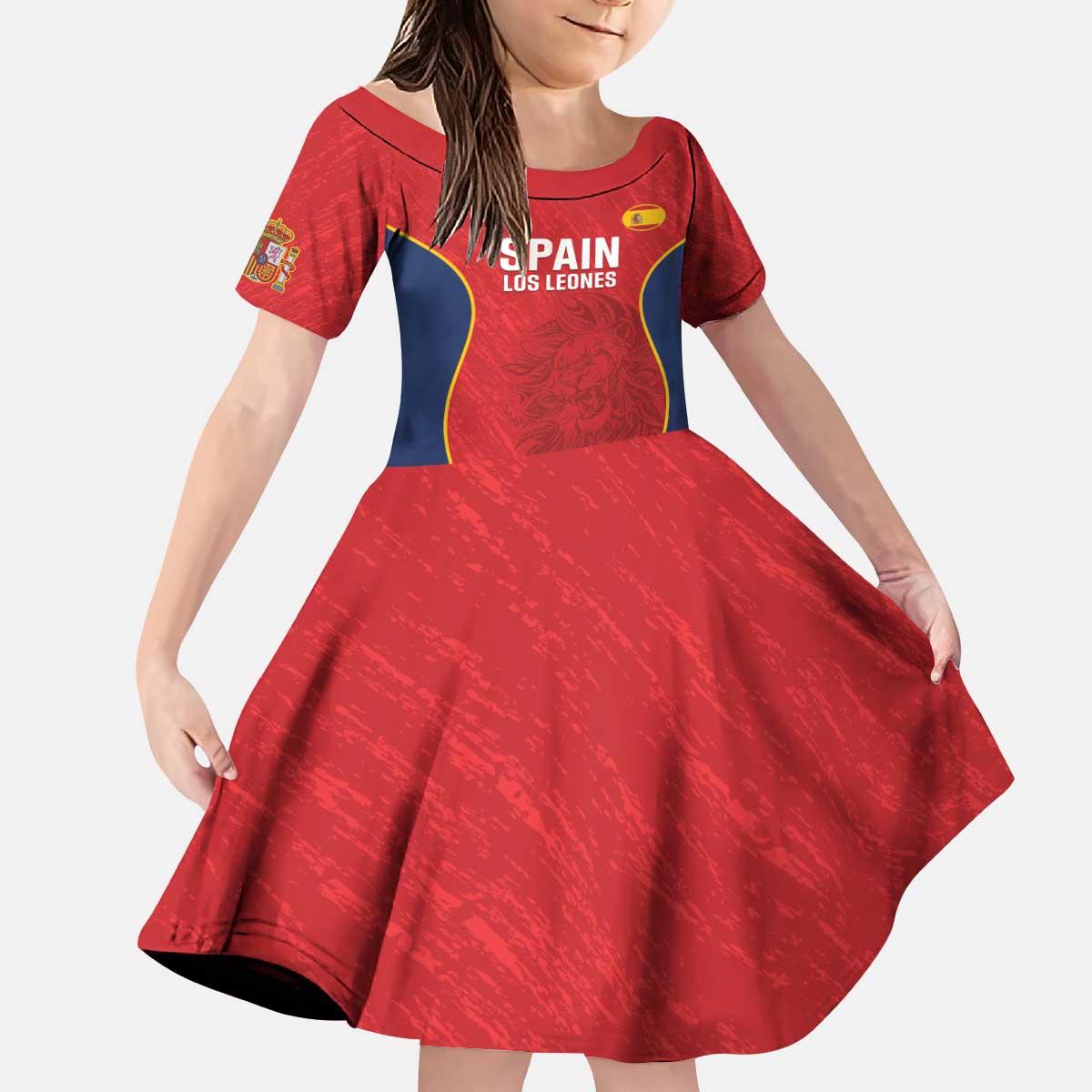 Custom Spain Rugby Kid Short Sleeve Dress Go Champions Lions - Wonder Print Shop