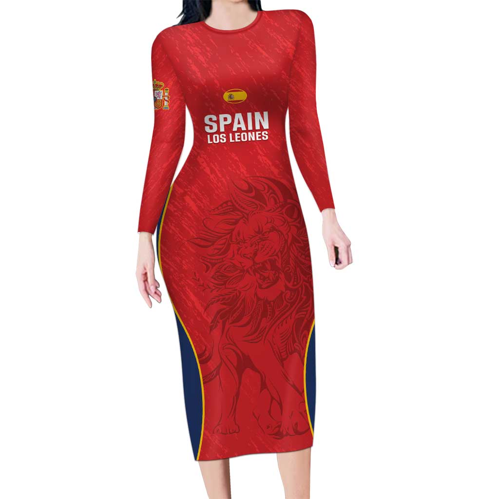 Custom Spain Rugby Long Sleeve Bodycon Dress Go Champions Lions - Wonder Print Shop