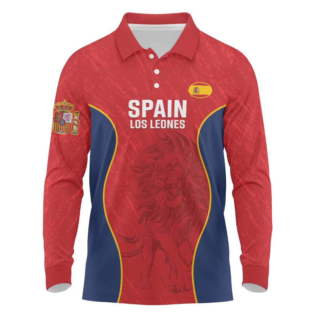 Custom Spain Rugby Long Sleeve Polo Shirt Go Champions Lions - Wonder Print Shop