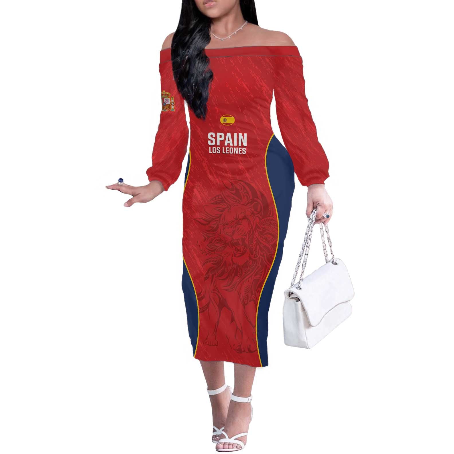 Custom Spain Rugby Off The Shoulder Long Sleeve Dress Go Champions Lions - Wonder Print Shop