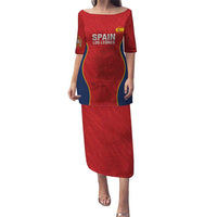 Red rugby-style long dress with Spain Los Leones graphic panel