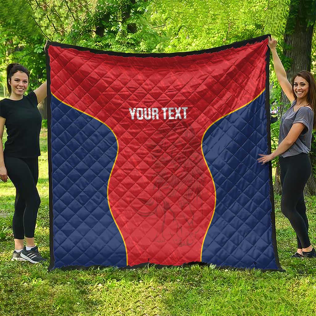 Custom Spain rugby quilt blanket: red-and-blue quilted star, Your Text
