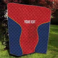 Custom Spain rugby quilt blanket: red center with blue border, quilted star, Your Text
