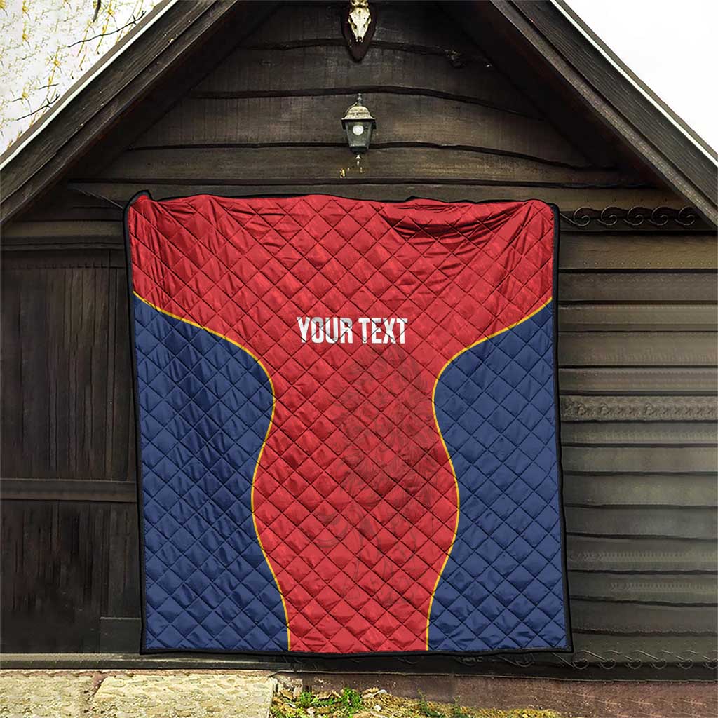 Custom Spain rugby quilt blanket: red-and-blue quilted star, Your Text