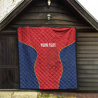 Custom Spain rugby quilt blanket: red-and-blue quilted star, Your Text